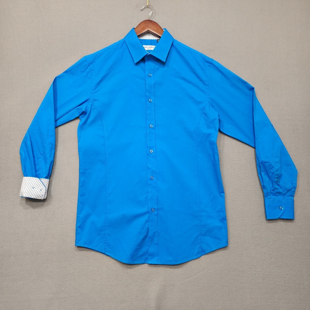 Alex Vando Men's Blue Long Sleeve Button Up Flip Cuff Shirt Size Small